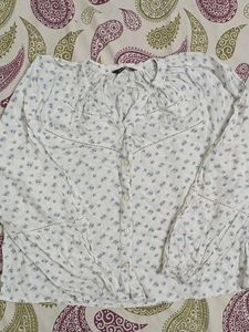 White Floral Print Button-Up Top