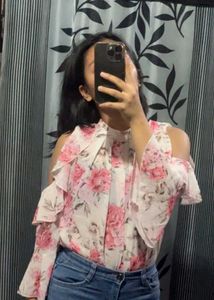 Chic Floral Cold Shoulder Top