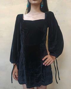 Black Velvet Square Neck Dress