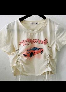 Cute Car Graphic Crop Top with Drawstrings