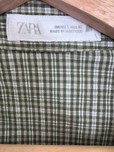 Zara Green Checkered Short Sleeve Shirt