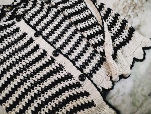 Chic Black &amp; White Crochet Cardigan