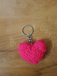 Crochet Pink Heart Keychain