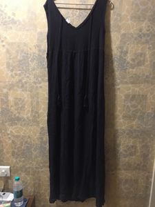 Black Soft Cotton Embroidered Sleeveless Gown