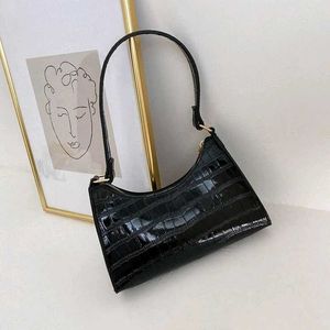 Chic Black Croc Embossed Shoulder Bag