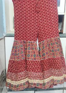 hot Red Printed Kurta Set with Flared Pants