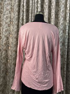 Pink Bell Sleeve V-Neck Top