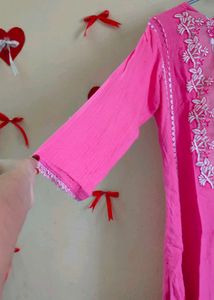 Vibrant Pink Embroidered A- Line Kurta