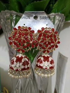 Red Floral Jhumka Earrings
