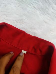 RED DENIM LIKE OVERCOAT FOR WOMEN