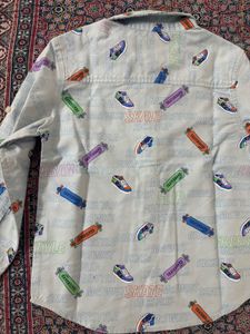 Boys Skateboarding Print Button-Up Shirt