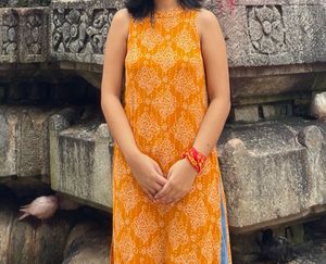 Orange Ethnic Kurta with White Print