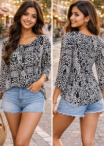 🖤 Trendy Black & White Printed Top | Stylish Casu