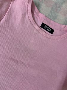 Pink Ribbed Crop Top