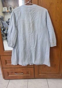 Powder Blue Embroidered Cotton Short Kurti