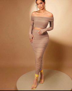Shein Ruched Mesh skirt&top set