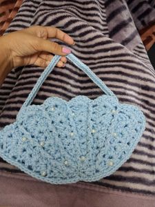 Blue Crochet Shell Handbag