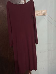Elegant Burgundy Long Sleeve Midi Dress