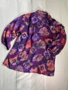 Bohemian Floral Print Sheer Blouse