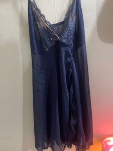 Lace Trimmed Navy Blue Nightgown