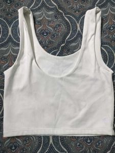 White Ribbed Cropped Tank Top