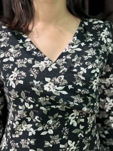 Black Floral Print Mini Dress