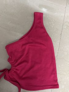 Hot Pink One-Shoulder Ruched Tank Top