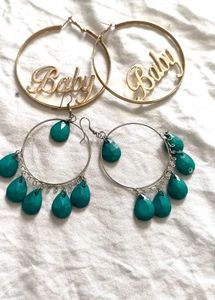 Chunky Hoop Earrings with "Baby" Charm combo