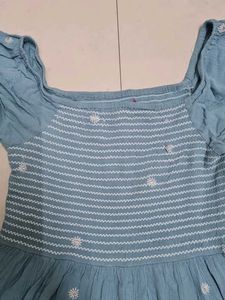 Chic Blue Smocked Midi Dress