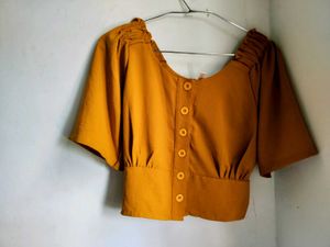 Chic Mustard Yellow Square Neck Top