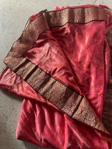 Beautiful Pink Saree with Gold Print