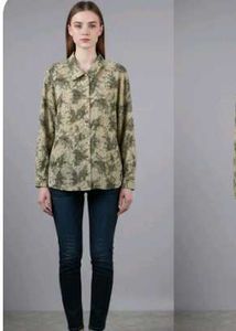 Patterned Olive Green Shirt