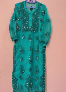 Teal Embroidered Kurta