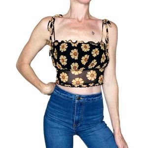 14158. Floral Crop Top with Tie Straps