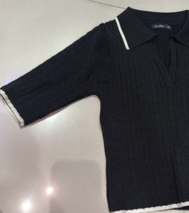 Chic Cable Knit Polo Sweater