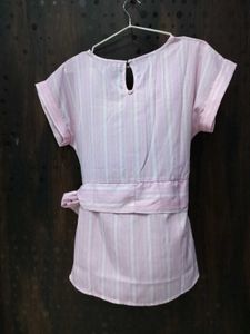 Women's Pink Striped Tie-Waist Top