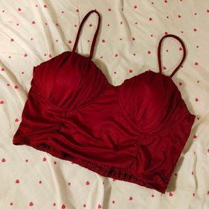 Red Ruched Bustier Crop Top