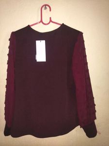 Burgundy Textured Sleeve Top
