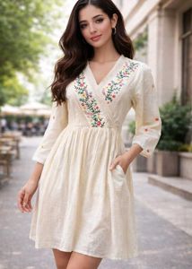 Floral Embroidered Cotton Kurti