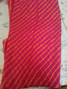 Vibrant Pink &amp; Orange Striped Saree