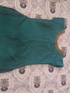 Elegant Teal Kurta with Embellished Neckline