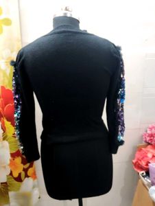 Sequin Detail Black Sweater