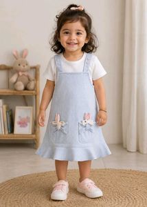 Adorable Bunny Overalls Dress Set