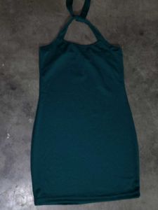Elegant Green Halter Neck Dress