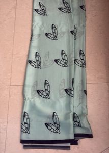 Satin Light Green Saree with Leaf Print