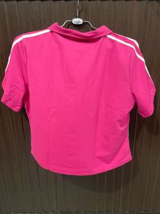 Colorblock Denim &amp; Pink Zip-Up Top