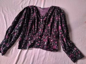 Floral Print V-Neck Button-Up Blouse