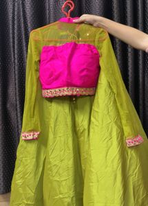 Vibrant Pink &amp; Yellow Designer Blouse