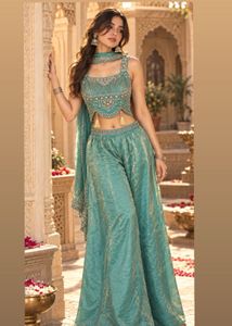 Teal Embellished plazzo Set