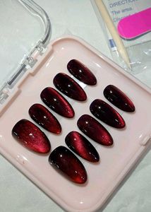 Stunning Red Cat Eye Press-On Nails